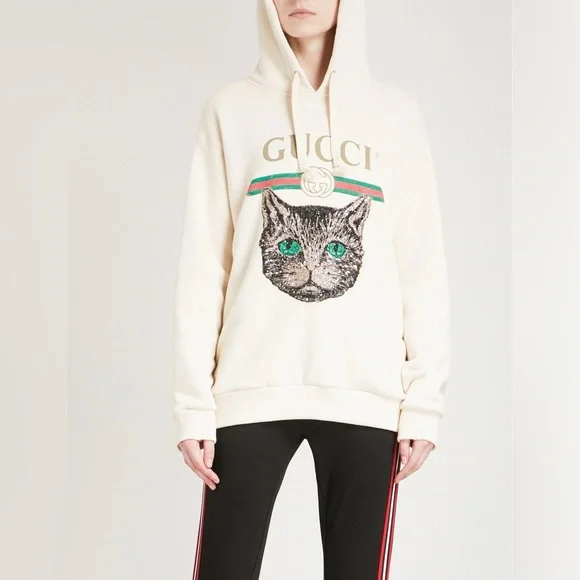 Gucci White Cat Graphic Hoodie Size S - Picture 2 of 4